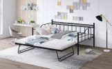 Full Size Metal Daybed with Twin Size Adjustable Trundle; Portable Folding Trundle; Black(OLD SKU:MF293736AAB)