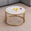 Sintered stone round coffee table with golden stainless steel frame