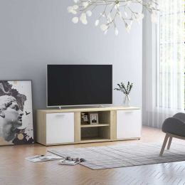 TV Cabinet White and Sonoma Oak 47.2"x13.4"x14.6" Engineered Wood