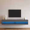 180 Wall Mounted Floating 80" TV Stand with 20 Color LEDs; black+grey