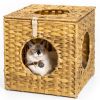 Rattan Cat Litter; Cat Bed with Rattan Ball and Cushion; yellowish brown