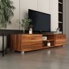 Walnut TV Stand for 70 Inch TV Stands; Media Console Entertainment Center Television Table; 2 Storage Cabinet with Open Shelves for Living Room Bedroo