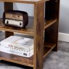 Square side table; simple style design; 3-tier end table; wood living room nightstand; bedroom; easy assembly; 1-pack; rustic brown