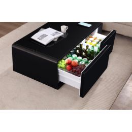 Modern Smart mini Coffee Table with Built in Fridge; Outlet protection Wireless charging module Mechanical temperature controlPower socket with USB in