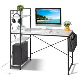 FCH 120*60*120cm Particleboard Paste Triamine H Type With Non-woven Bag USB Power Port Computer Desk White