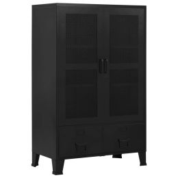 vidaXL Office Cabinet with Mesh Doors Industrial Black 29.5"x15.7"x47.2" Steel