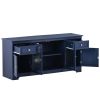 TV Stand for TV up to 65in with 4 Doors Adjustable Panels Open Style Cabinet; Sideboard for Living room; Navy