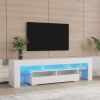 Living Room Furniture TV Stand Cabinet with 2 Drawers &amp; 2 open shelves; 20-color RGB LED lights with remote; White