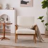 Solid Wood Armrest Teddy Velvet Simple Single Indoor Lounge Chair Backrest Creamy-White