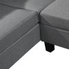 Sectional Sofa Set for Living Room with Left Hand Chaise Lounge and Storage Ottoman (Grey)