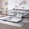 Full Size Metal Daybed with Twin Size Adjustable Trundle; Portable Folding Trundle; Black(OLD SKU:MF293736AAB)