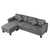 Sectional Sofa Set for Living Room with L Shape Chaise Lounge ; cup holder and Left or Right Hand Chaise Modern 4 Seat (Grey)