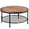 TREXM Rustic Natural Round Coffee Table with Storage Shelf for Living Room; Easy Assembly (Round)