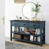 TREXM Retro Design Console Table with Two Open Shelves; Pine Solid Wood Frame and Legs for Living Room (Navy)