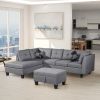 Three  Piece  sofa  with  Three -seat sofa;  one  Left  chaise lounge;  one storage ottoman;  seven back cushions two throw pillows (GRAY)