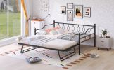 Full Size Metal Daybed with Twin Size Adjustable Trundle; Portable Folding Trundle; Black(OLD SKU:MF293730AAB)