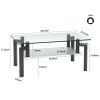 Rectangle Black Glass Coffee Table; Clear Coffee Table; Modern Side Center Tables for Living Room; Living Room Furniture