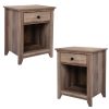 Set of 2 Farmhouse Nightstand, Wood Bedside Table with Drawer and Open Compartment, Light Brown XH