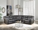 Sectional Sofa (Power Motion); Gray Leather-Aire (1Set/6Ctn) 54810