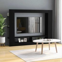 vidaXL TV Cabinet Black 59.8"x8.7"x44.5" Engineered Wood