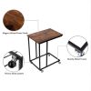 C Shaped End Side Table; Vintage Sofa Couch Table with Wheel; Industrial Bedside Table with Metal Frame for Living Room; Bedroom; Rustic Brown