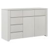 Off White Simple Style Manufacture Wood Dresser with Gray Wood Grain Sticker Surfaces Six Drawers and Two Level Cabinet Large Storage Space for Living