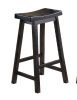 Black Finish 29-inch Bar Height Stools Set of 2pc Saddle Seat Solid Wood Casual Dining Home Furniture