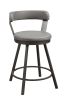 Metal Base 24-inch Counter Height Chairs Set of 2pc Gray Seat 360-degree Swivel Faux Leather Upholstered Dining Room Furniture