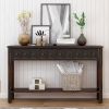 TREXM Rustic Entryway Console Table; 60&quot; Long Sofa Table with two Different Size Drawers and Bottom Shelf for Storage (Black)