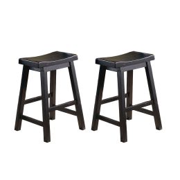 Black Finish 24-inch Counter Height Stools Set of 2pc Saddle Seat Solid Wood Casual Dining Home Furniture