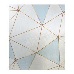 Blue Geometry Translucent Window Film No Glue Static Decorative Privacy Films Window Sticker for Glass; 15x39 inches