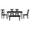 Classic Dining Set Wooden Table and 4 Chairs with Bench for Kitchen Dining Room, Espresso (Set of 6)