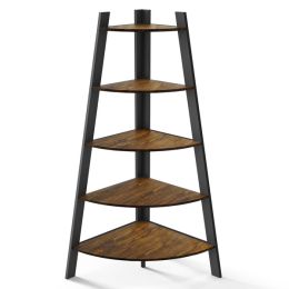 Corner Shelf; 5 Tier Corner Shelf Tall Rustic Multipurpose Bookshelf with 1.96'' Wide Frame; Industrial Ladder Shelf and Plant Stand with Support Foot