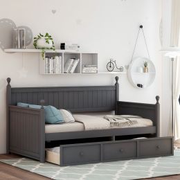 Wood Daybed with Three Drawers ; Twin Size Daybed; No Box Spring Needed ; Gray