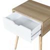 Side Table with 1 Drawer and Rubber Wood Legs;  Mid-Century Modern Storage Cabinet for Bedroom Living Room Furniture;  White with solid wood color