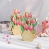 1pc New 3D Tulip Flower Greeting Card; Birthday Blessing Creative Handmade Paper Carving Ornament Greeting Card For Mom; Message Blessing Card