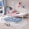 Full Size Metal Daybed with Twin Size Adjustable Trundle; Portable Folding Trundle; White(OLC SKU:MF293730AAK)