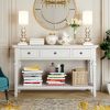 TREXM Classic Retro Style Console Table with Three Top Drawers and Open Style Bottom Shelf; Easy Assembly (Antique White)