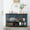 TREXM Retro Design Console Table with Two Open Shelves; Pine Solid Wood Frame and Legs for Living Room (Navy)