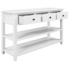 TREXM Retro Design Console Table with Two Open Shelves; Pine Solid Wood Frame and Legs for Living Room (Antique White)