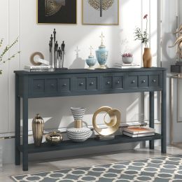 TREXM Rustic Entryway Console Table; 60&quot; Long Sofa Table with two Different Size Drawers and Bottom Shelf for Storage (Navy)