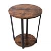 Vintage End Table Sofa Side Table; 2-Tier Industrial Round Side Table Nightstand Bed Side Table with Storage Shelf; Rustic Brown