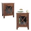 Set of 2 Nightstand, Bedside Furniture with X-Shaped Door, Bedroom End Table, Light Walnut