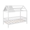 Twin Size Wood House Bed with Fence; White