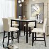 5 Piece Counter Height Faux Marble Modern Dining Set with Matching Chairs and Marble Veneer for Home