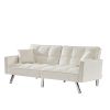 Modern Velvet Sofa Couch Bed with Armrests and 2 Pillows for Living Room and Bedroom .(White)