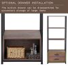 Home Office 4-Tier Bookshelf; Simple Industrial Bookcase Standing Shelf Unit Storage Organizer with 4 Open Storage Shelves and Two Drawers; Brown