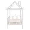 Twin Size Wood House Bed with Fence; White