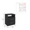 Napoles Nightstand; Superior Top; Two Drawers; One Shelf -Black