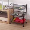 Exquisite Honeycomb Net Three Tiers Storage Cart with Hook Black RT